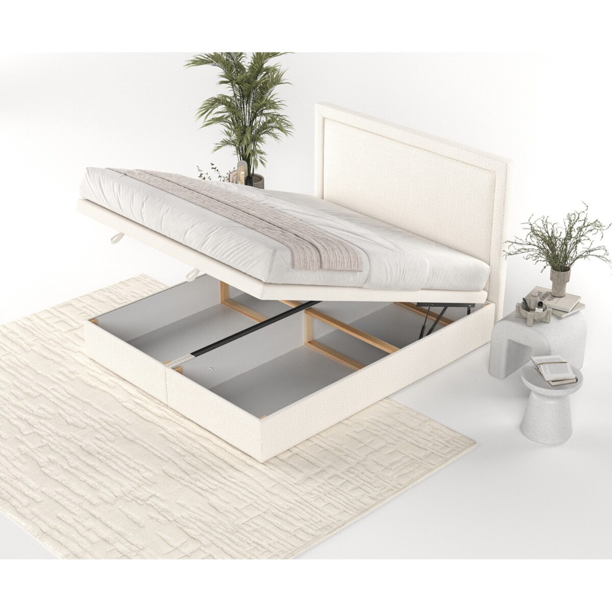 Łóżko tapicerowane SALMA 140x200 z pojemnikiem, Kremowy, tkanina Alta 01