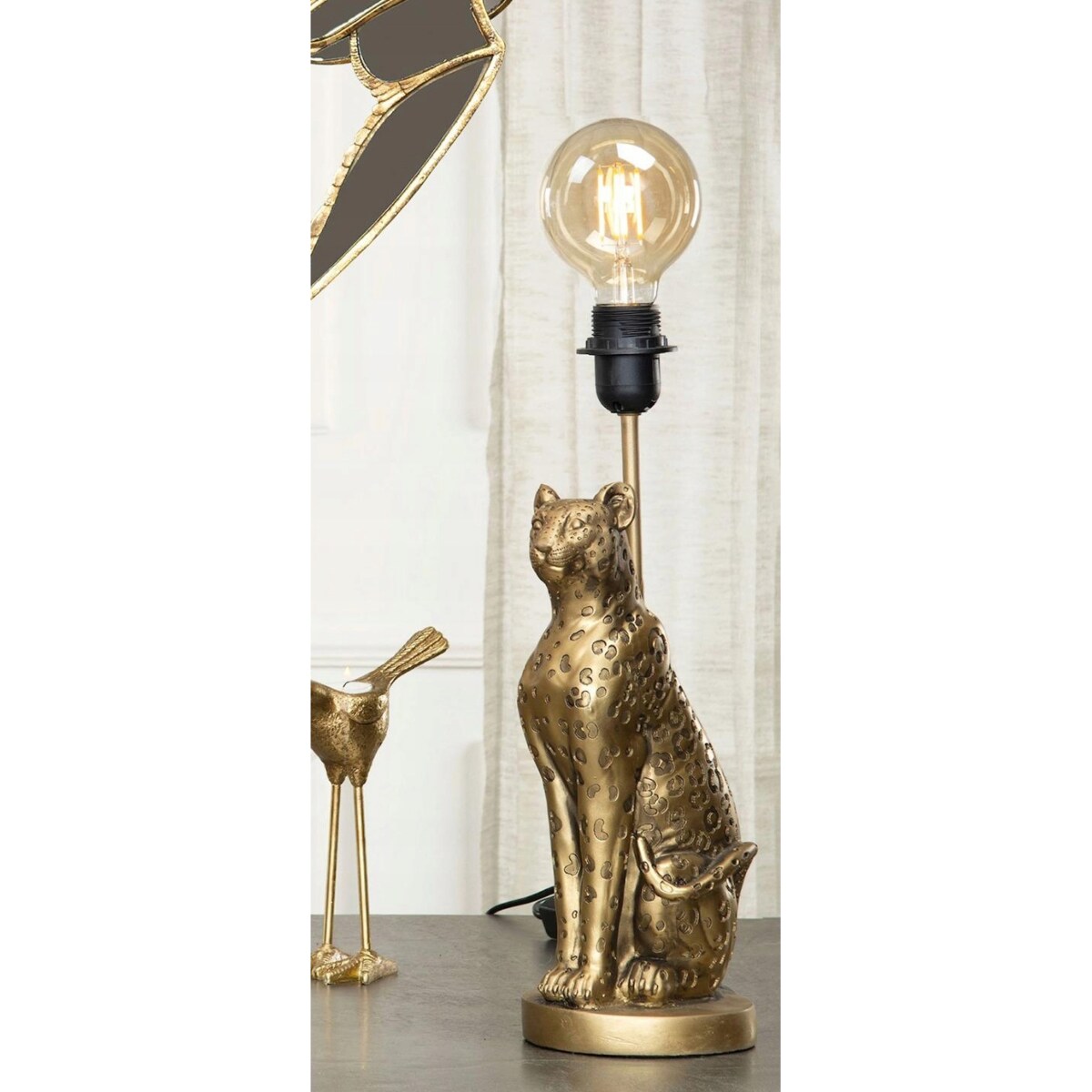 LAMPA LAMPKA NOCNA GLAMOUR STOŁOWA BIURKOWA ZŁOTA LAMPART LEW 40cm E27