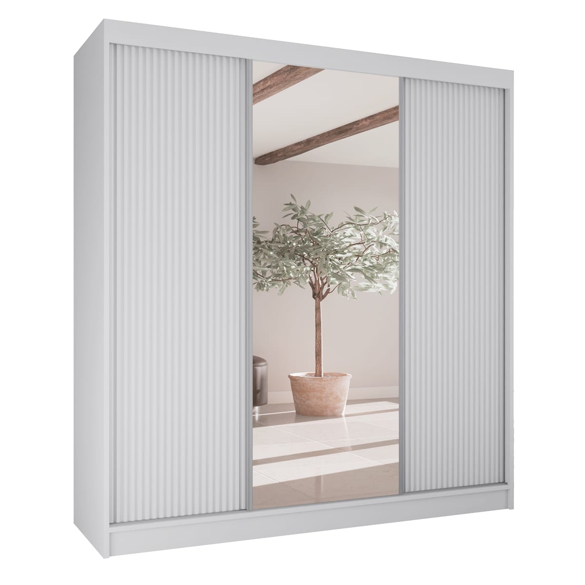 Szafa przesuwna ryflowana 200 z lustrem do przedpokoju-biała