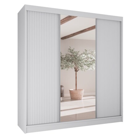 Szafa przesuwna ryflowana 200 z lustrem do przedpokoju-biała