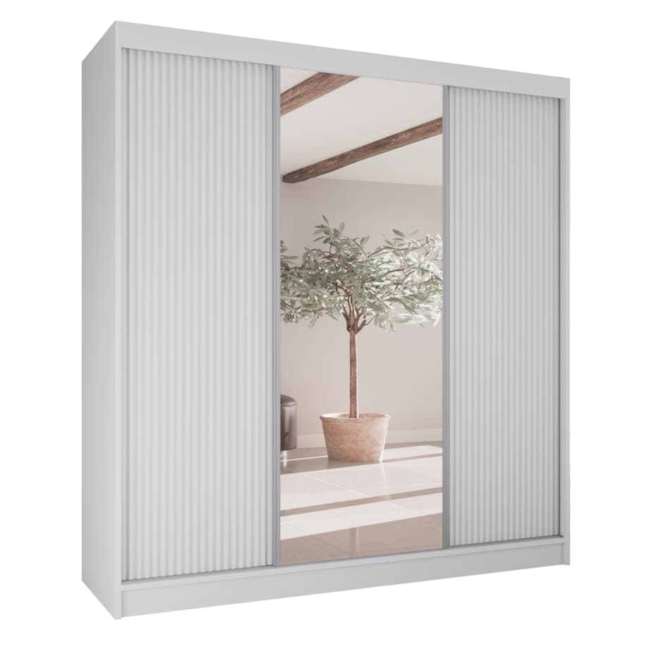 Szafa przesuwna ryflowana 200 z lustrem do przedpokoju-biała