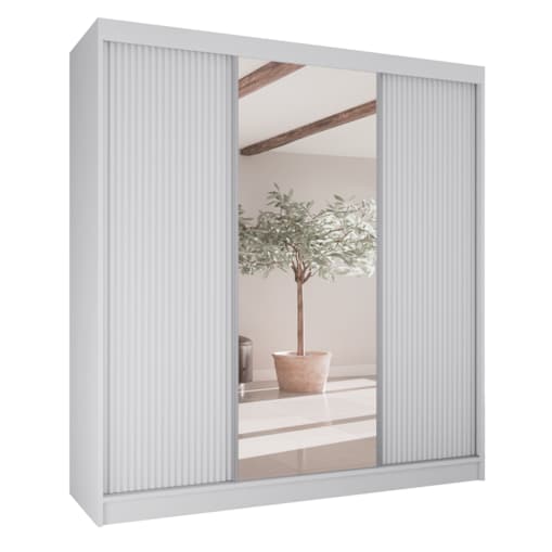Szafa przesuwna ryflowana 200 z lustrem do przedpokoju-biała