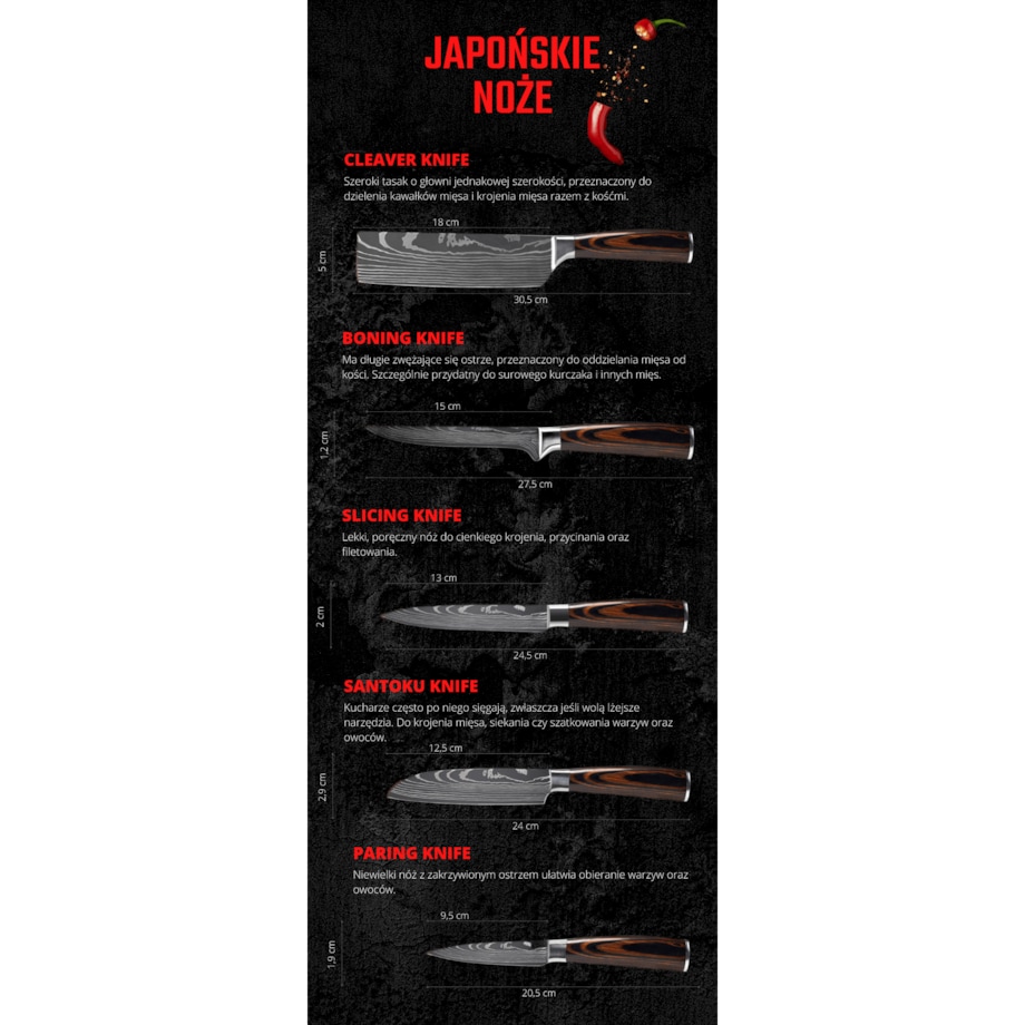 Japoński styl Profesjonalny nóż szefa kuchni Stal wysokowęglowa Muteki