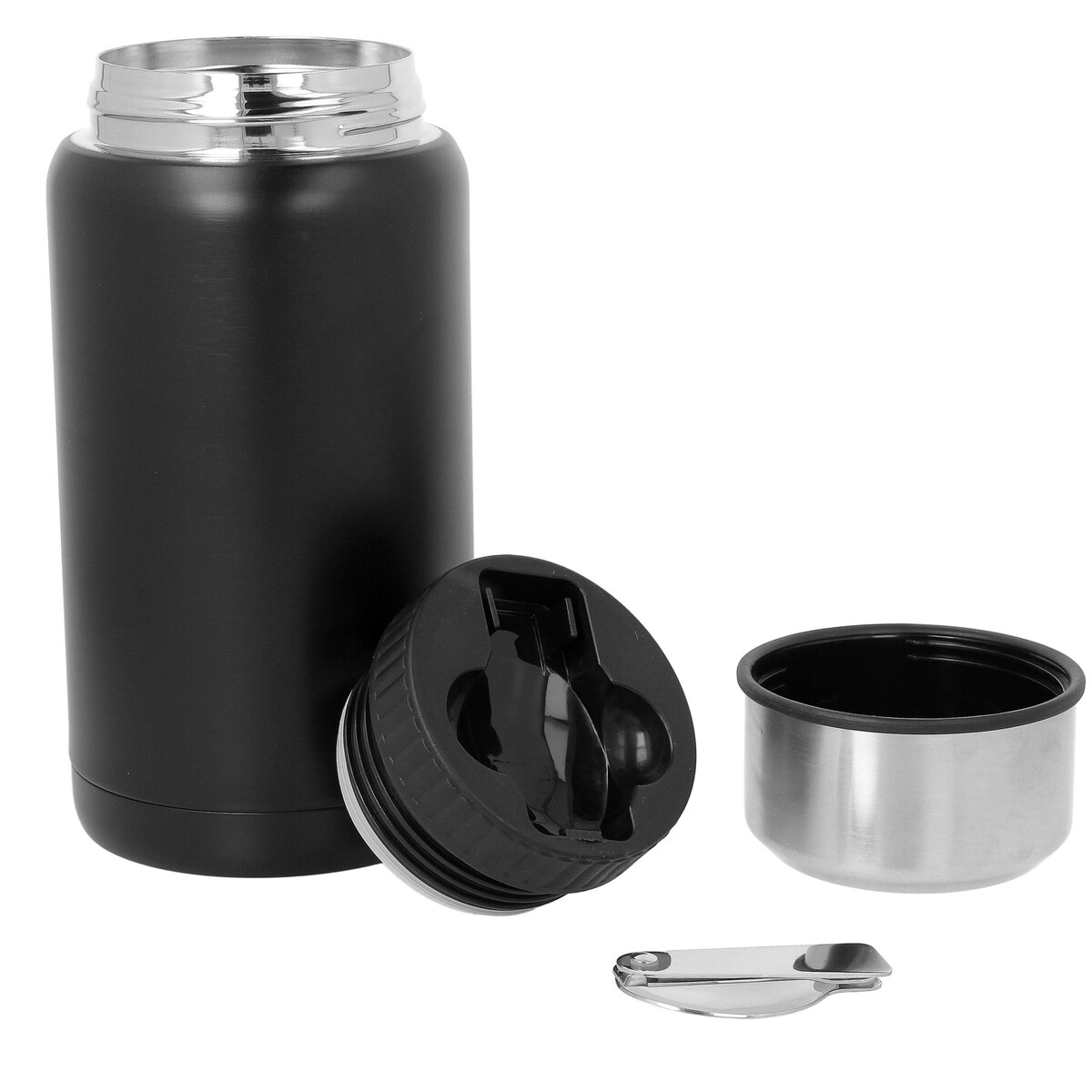 Termos obiadowy 750ml ze składaną łyżeczką na obiad zupę czarny MATOWY BRUNBESTE BB-3571