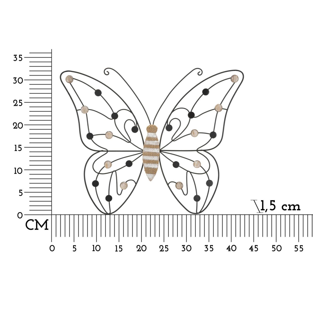 Dekoracja ścienna Butterfly, kolor brązowy i czarny, żelazo i płyta MDF, 39,5 x 33,5 cm, motyw: motyle, do salonu i przedpokoju, Mauro Ferretti
