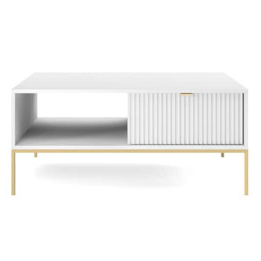 Stolik Delicious ryflowany biały złote nogi