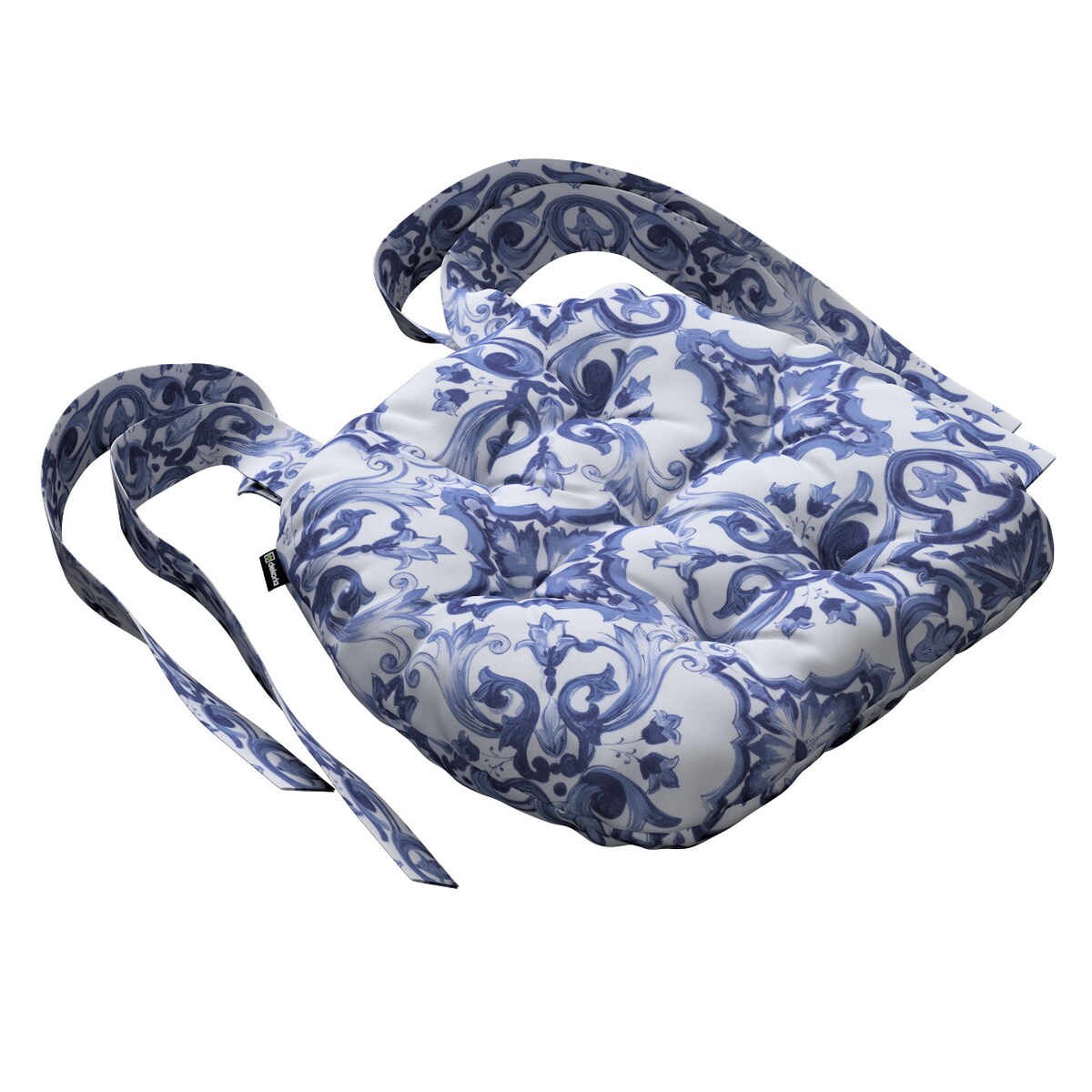 Poduszka na krzesło Marcin, niebieskie wzory na białym tle, 40 x 37 x 8 cm, Aria