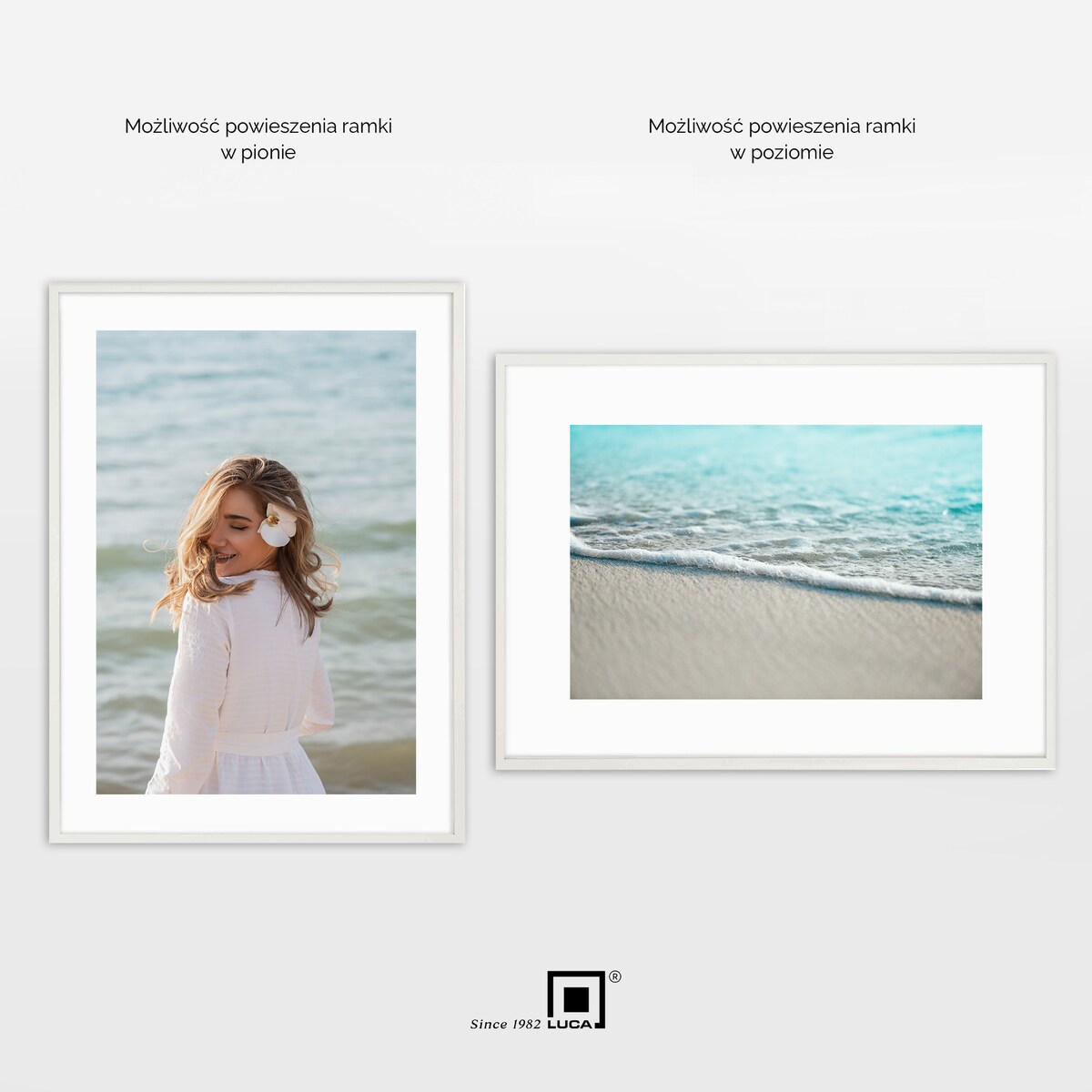 Ramka na zdjęcia 50x70 cm biała wisząca poziom pion rama MDF z plexi klasyczna ramka