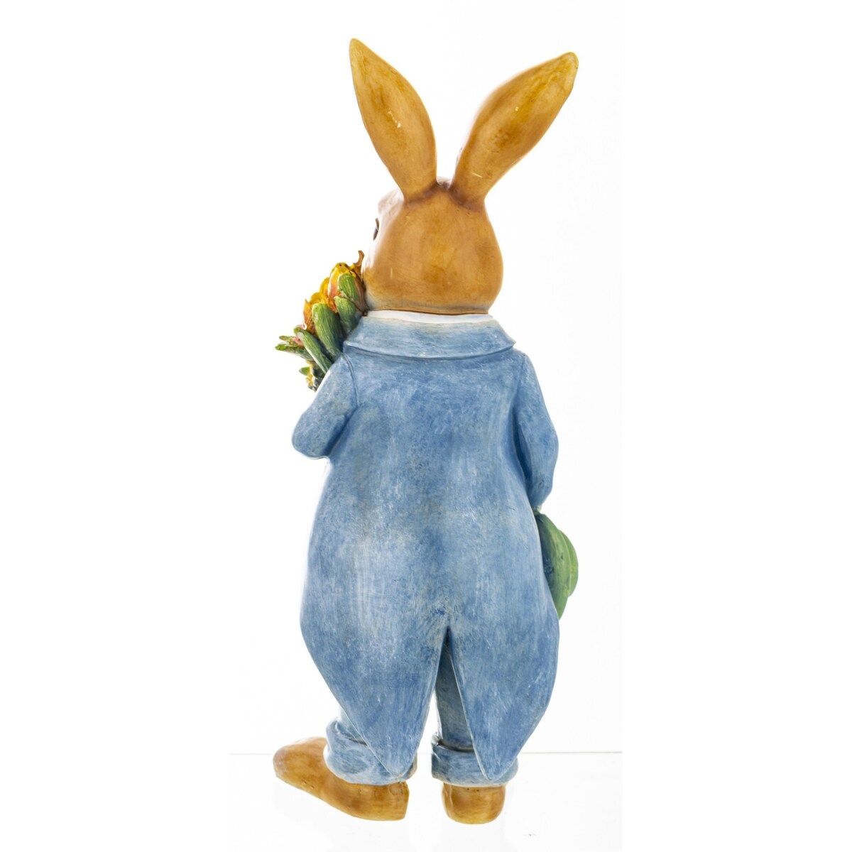 Figurka - królik w niebieskim płaszczu 25,5x10,5x10 cm CONTENIDO z bukietem kwiatów