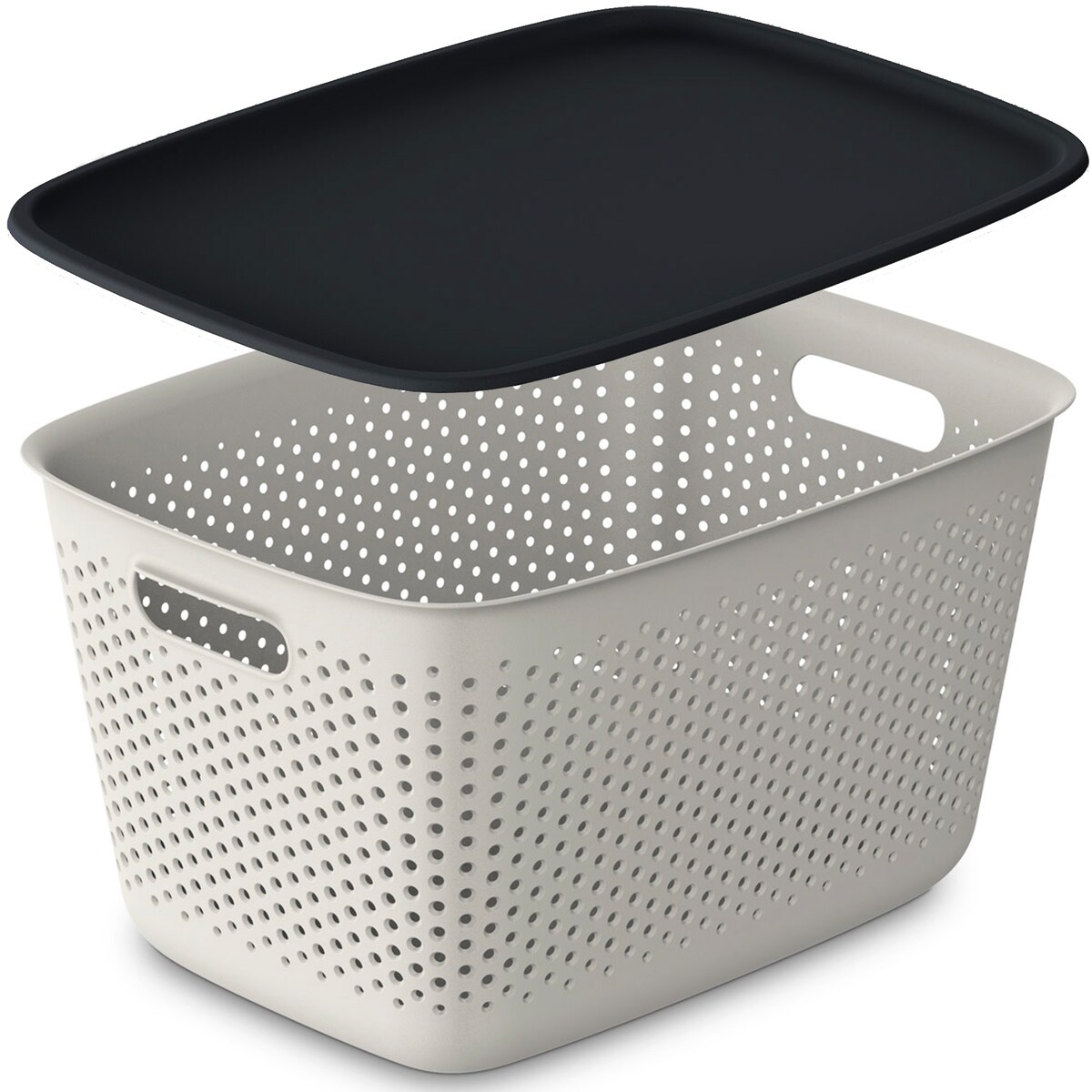 3X Pojemnik Plastikowy Ażurowy Pudełko Z Pokrywą Pojemniki Box 17L Beżowy