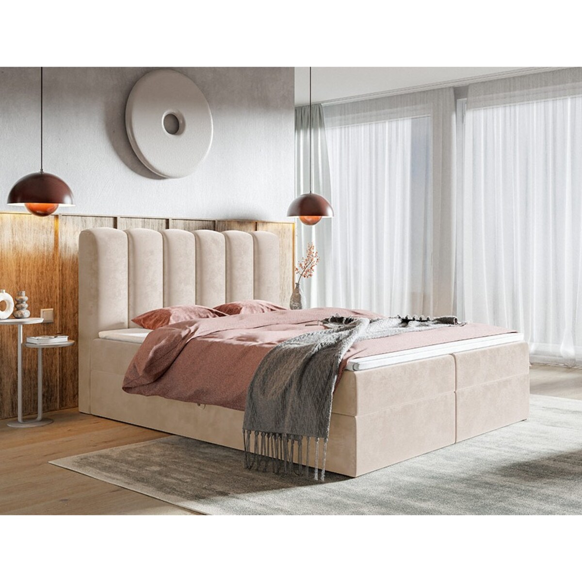 Łóżko kontynentalne FOX 10 160x200 do sypialni - beżowe