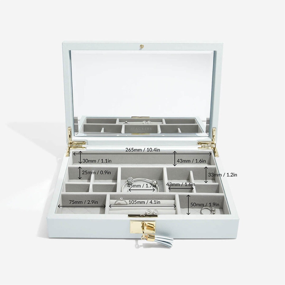 Szkatułka na biżuterię Loves Luxury błękitna z pokrywką i lusterkiem