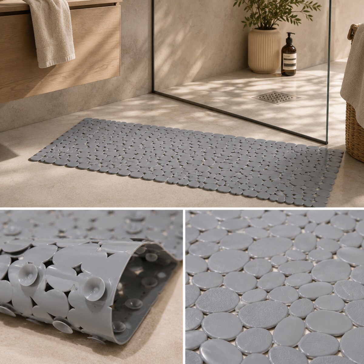 mata łazienkowa antypoślizgowa 90 x 40 cm PVC szara