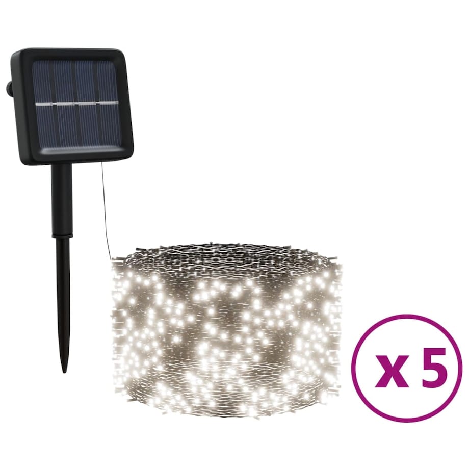 vidaXL Solarne lampki dekoracyjne, 5 szt., 5x200 LED, zimne białe