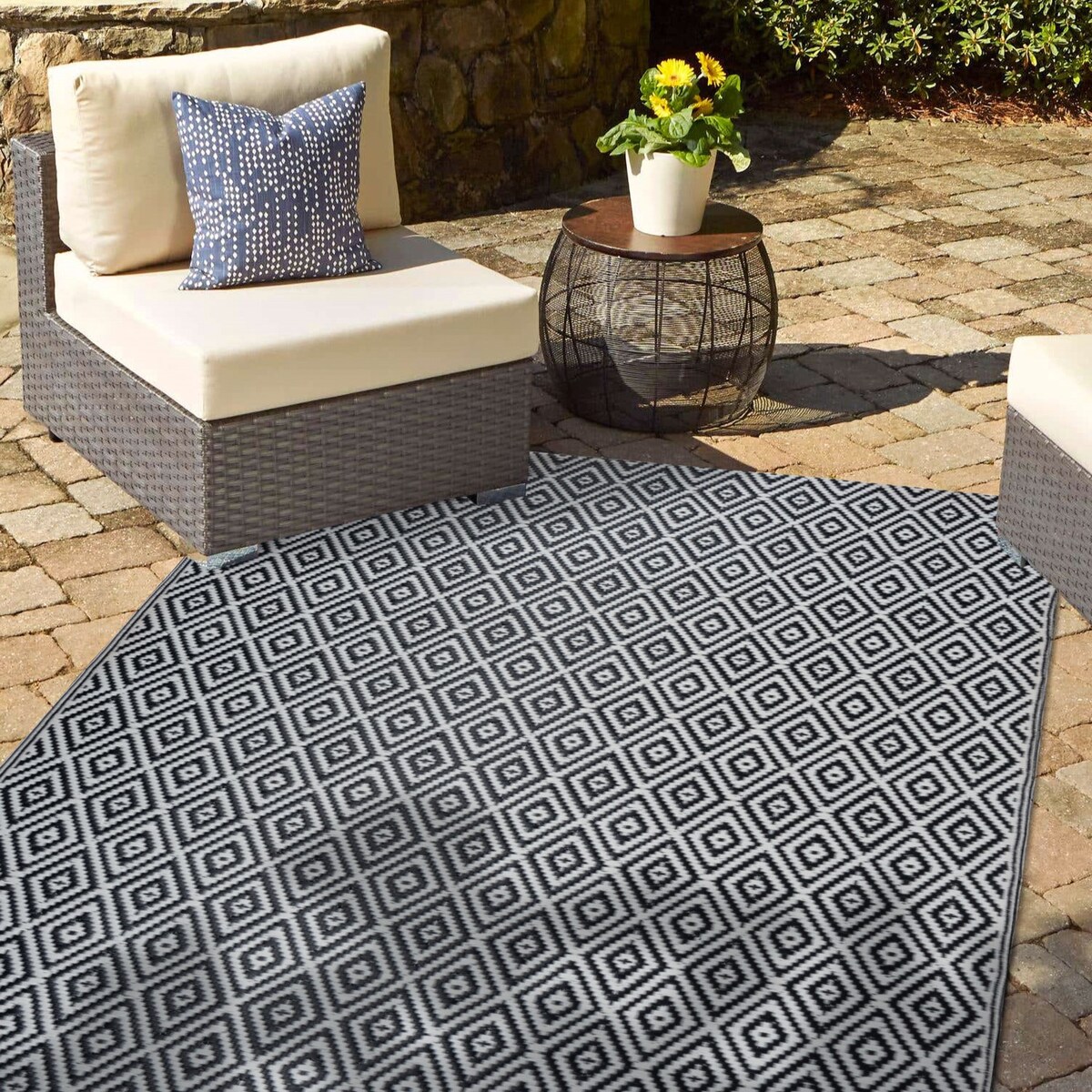 Dywan zewnętrzny tkany na płasko 160x220 cm e-floor romby szary