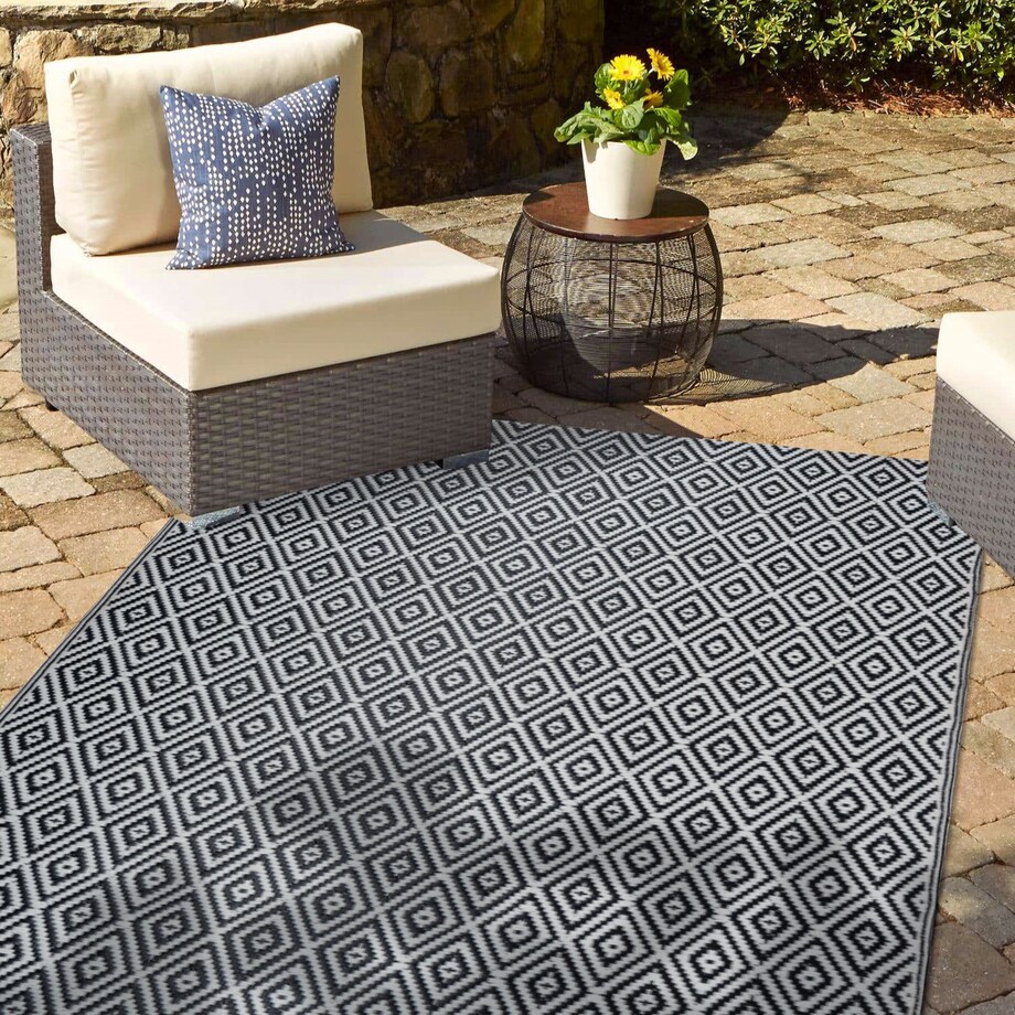 Dywan zewnętrzny tkany na płasko 160x220 cm e-floor romby szary