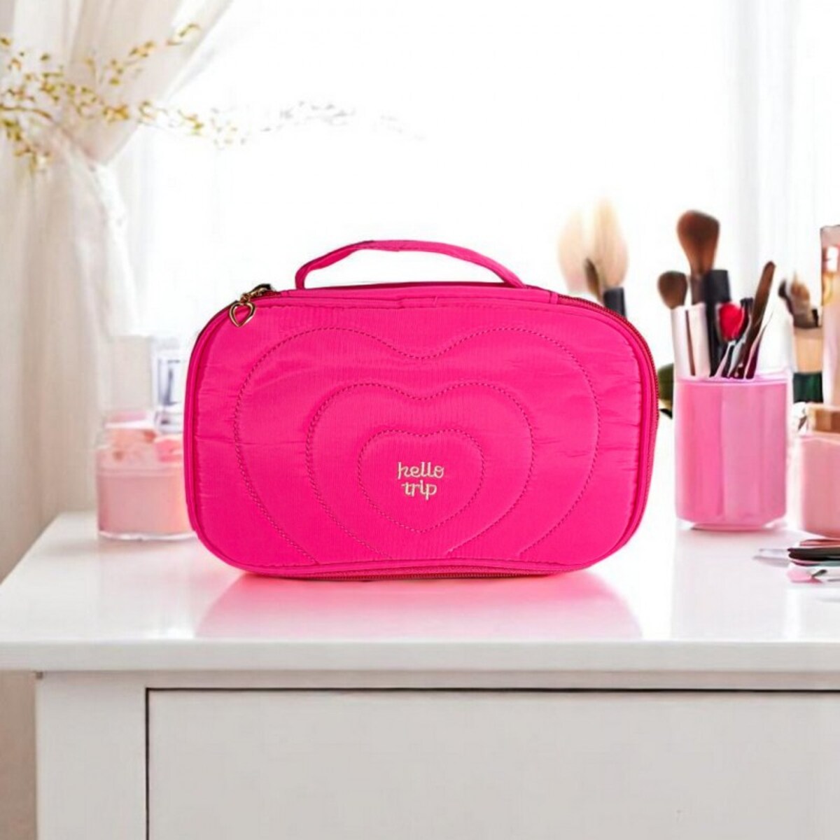 Kosmetyczka damska pikowana kuferek z rączką 24 x 9 x 15 cm KS132R