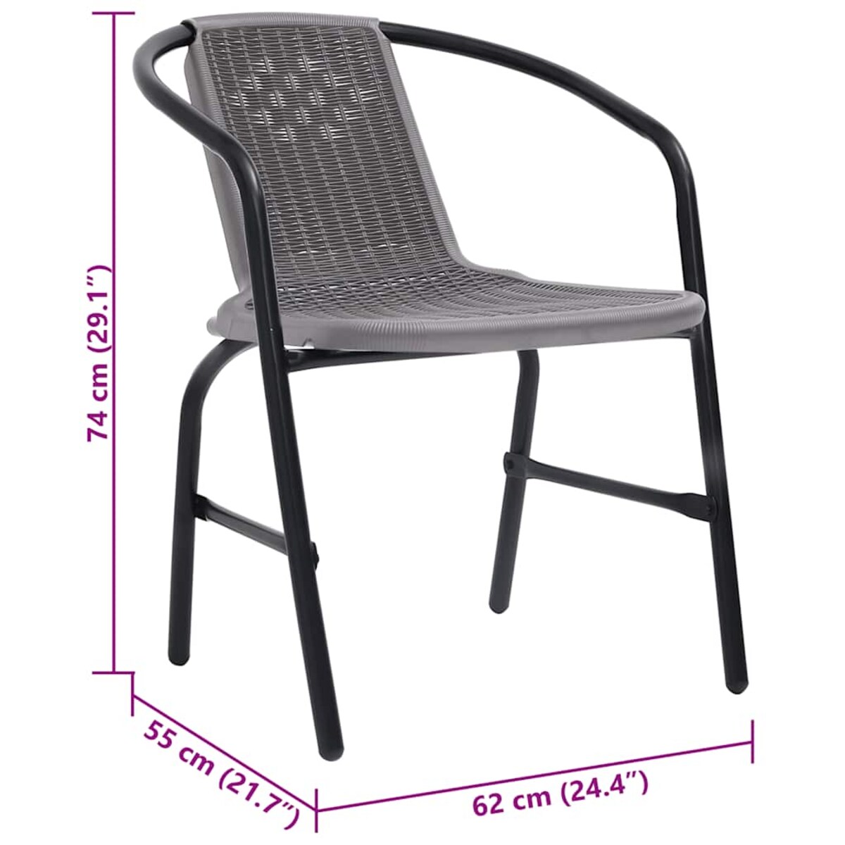 vidaXL Krzesła ogrodowe, 4 szt., rattan syntetyczny i stal, 110 kg