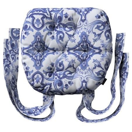 Poduszka na krzesło Marcin, niebieskie wzory na białym tle, 40 x 37 x 8 cm, Aria