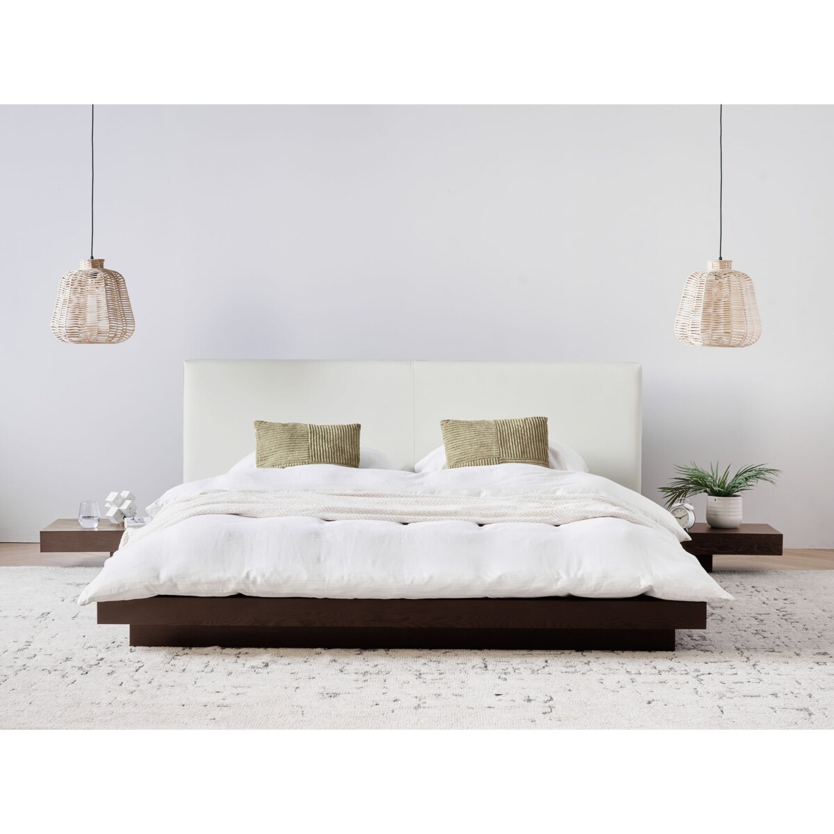 Łóżko z LED ekoskóra 160 x 200 cm ciemne drewno ZEN