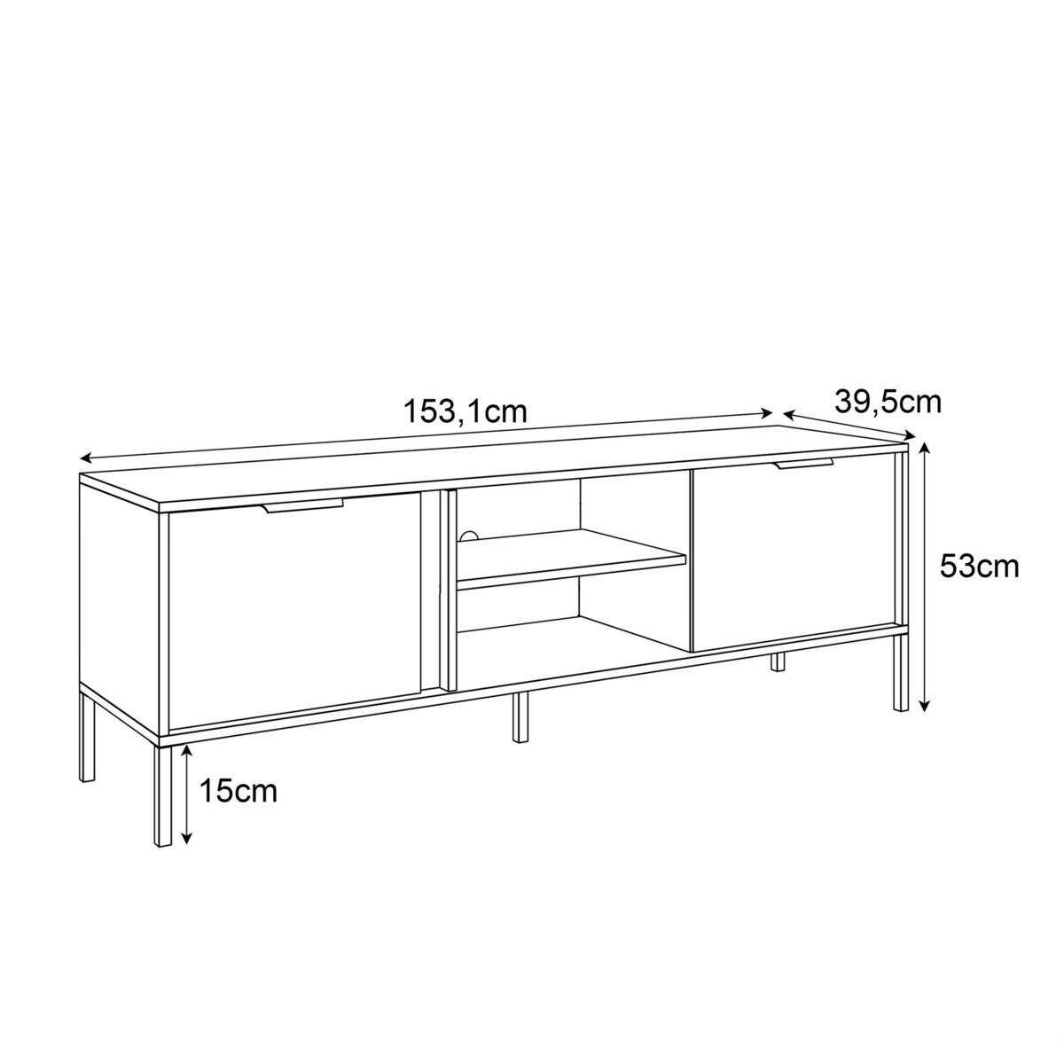 Szafka RTV LARETTO 153 cm antracyt, czarna, nóżki złote