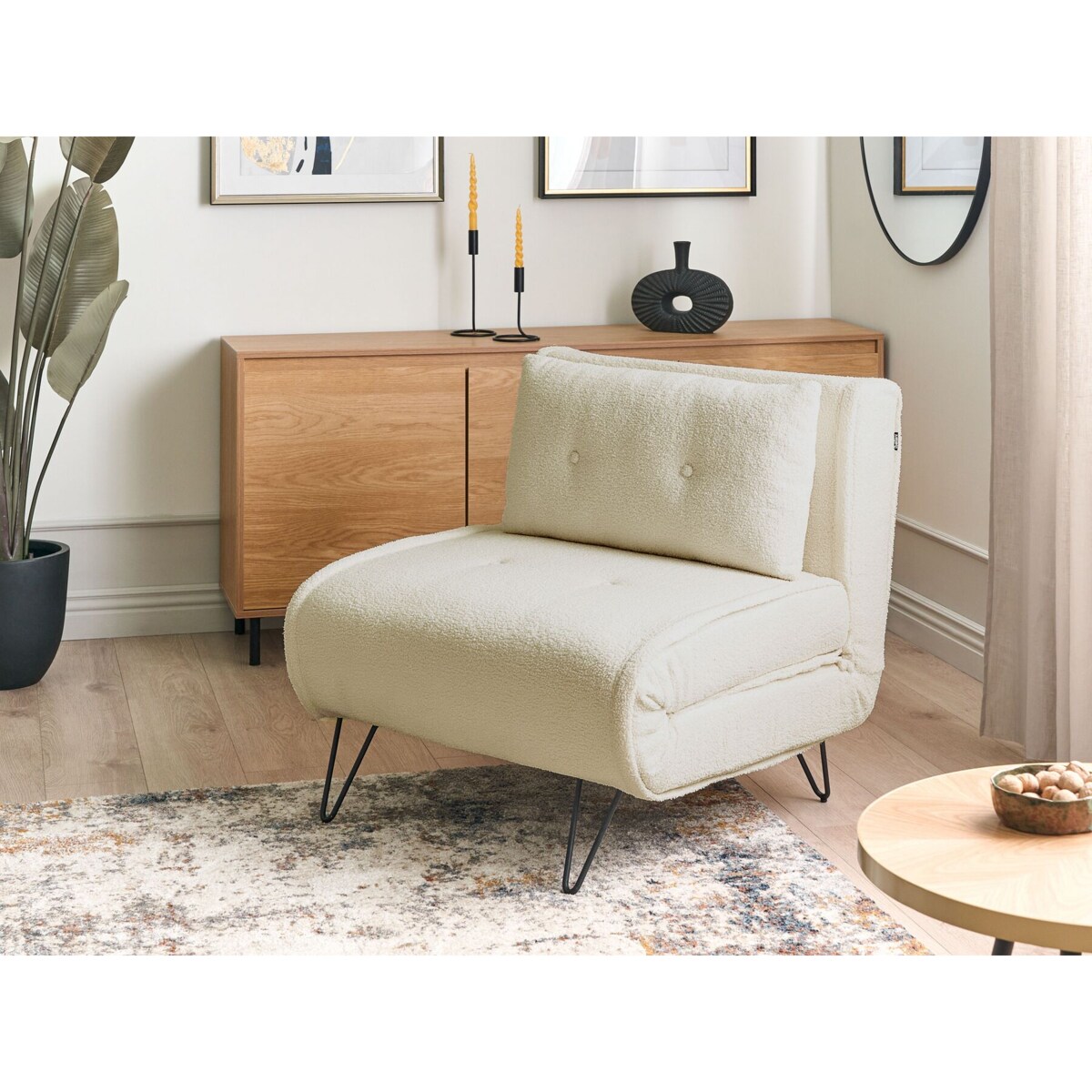 Sofa rozkładana jednoosobowa VESTFOLD Boucle Złamana biel