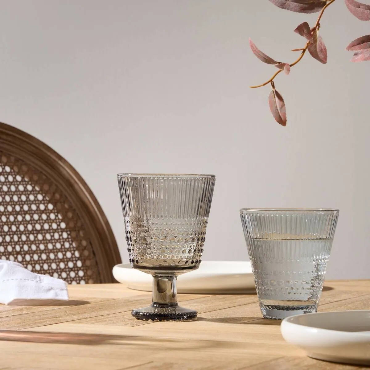 Kieliszek do wina, tłoczony, szary, kpl. 6 szt, Joa