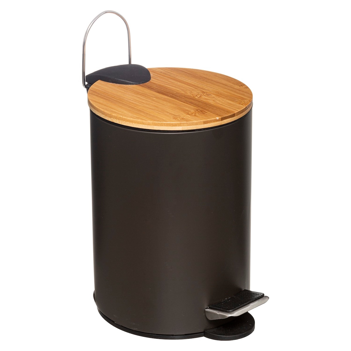 Kosz łazienkowy na śmieci z bambusową pokrywą MODERN, 3 l, kolor czarny