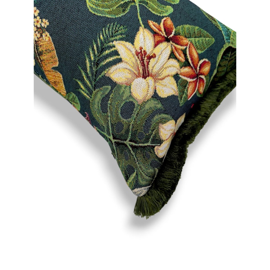 Zielona poduszka dekoracyjna w kwiaty lotosu 50x30