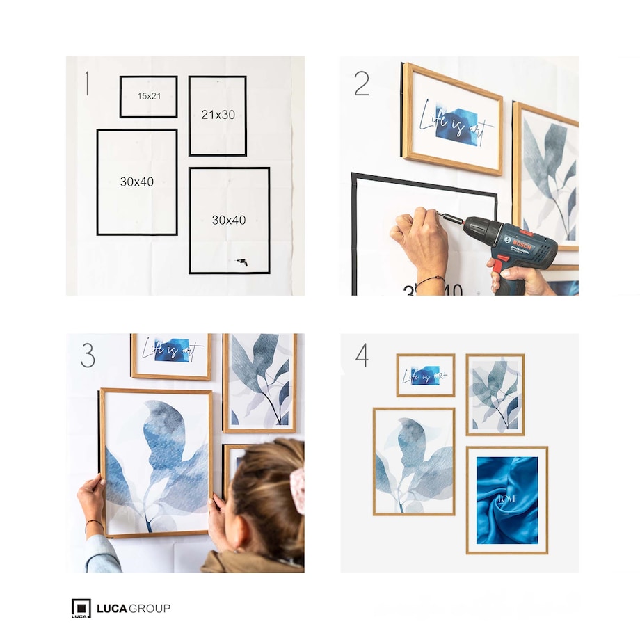 Zestaw ramek na zdjęcia 9 ramek Galeria Ścienna Komplet ramek z szablonem FRAMAI®