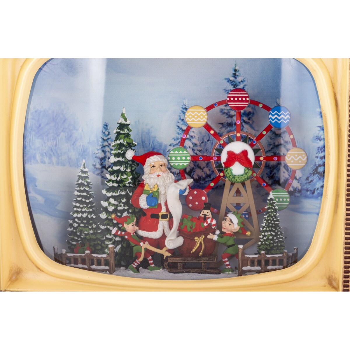 Dekoracja świąteczna - Telewizor z Mikołajem i kołem młyńskim 17,5x21x12 cm LED i pozytywką