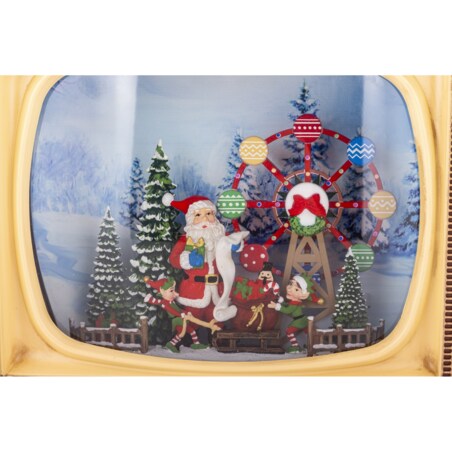 Dekoracja świąteczna - Telewizor z Mikołajem i kołem młyńskim 17,5x21x12 cm LED i pozytywką