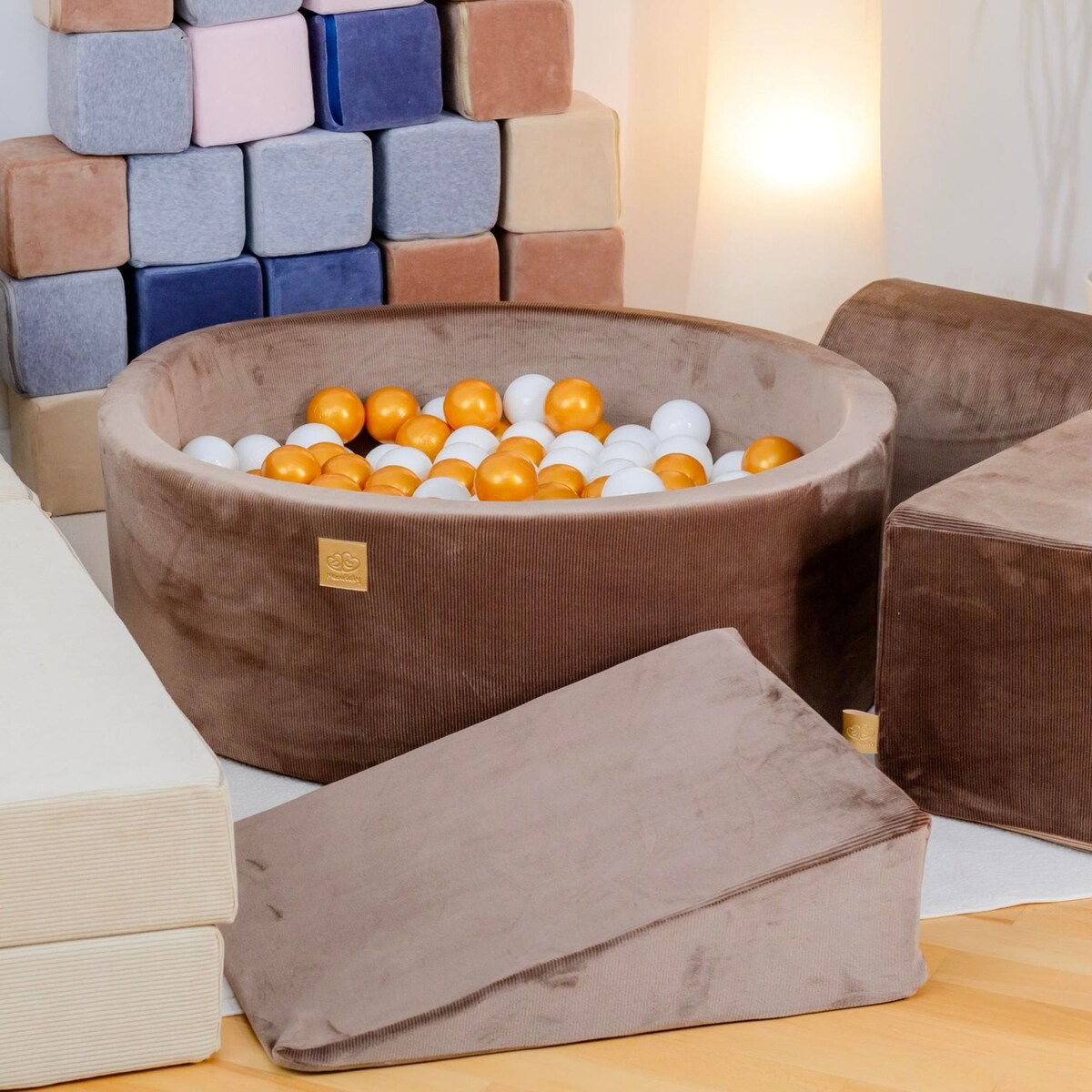 Piankowy Plac Zabaw z Basenem 230x45cm/bez Piłek dla Dziecka, Corduroy, Velvet, Morelowy