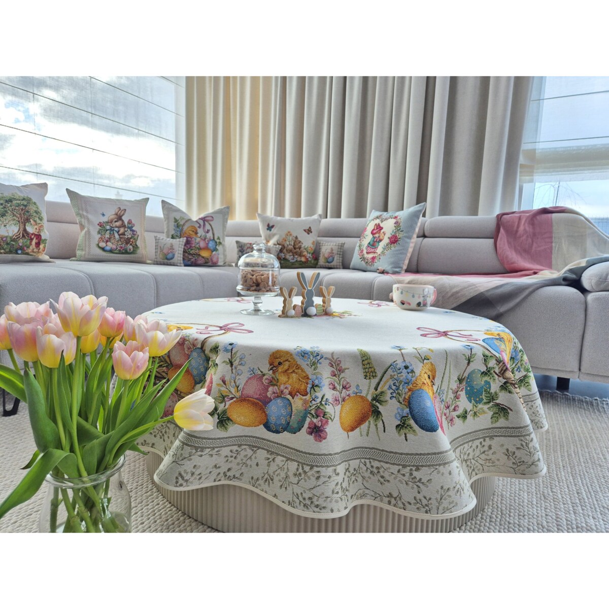 Obrus Wielkanocny 140 Cm Na Stół Ozdobny Dekoracyny Okrągły