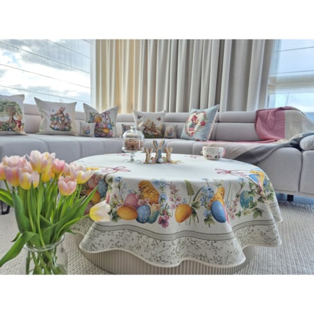 Obrus Wielkanocny 140 Cm Na Stół Ozdobny Dekoracyny Okrągły