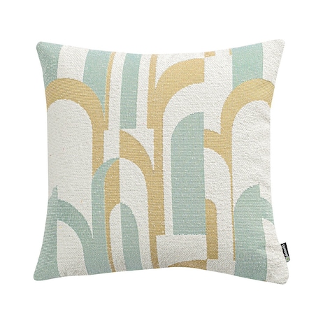 Poszewka Kinga na poduszkę 43x43 miętowo-żółte wzory na kremowym tle