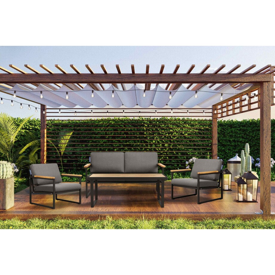 KONSIMO TRIBO Stalowy zestaw ogrodowy w stylu loftu przeznaczony dla 4 osób