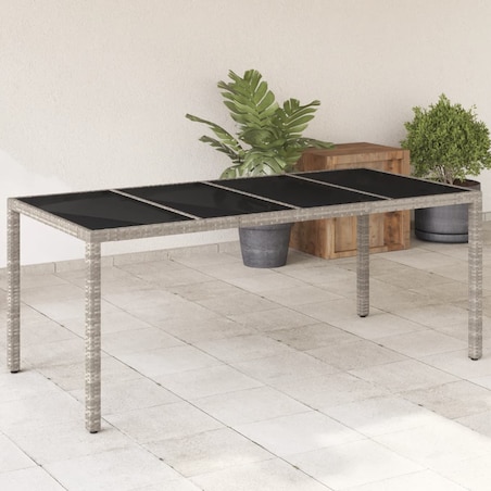 vidaXL Stół ogrodowy ze szklanym blatem, szary 190x90x75 cm, rattan PE