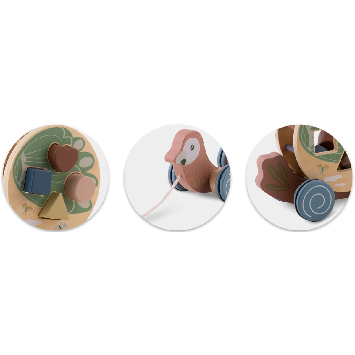 Zabawka drewniana do ciągnięcia sorter klocki papuga Nukido