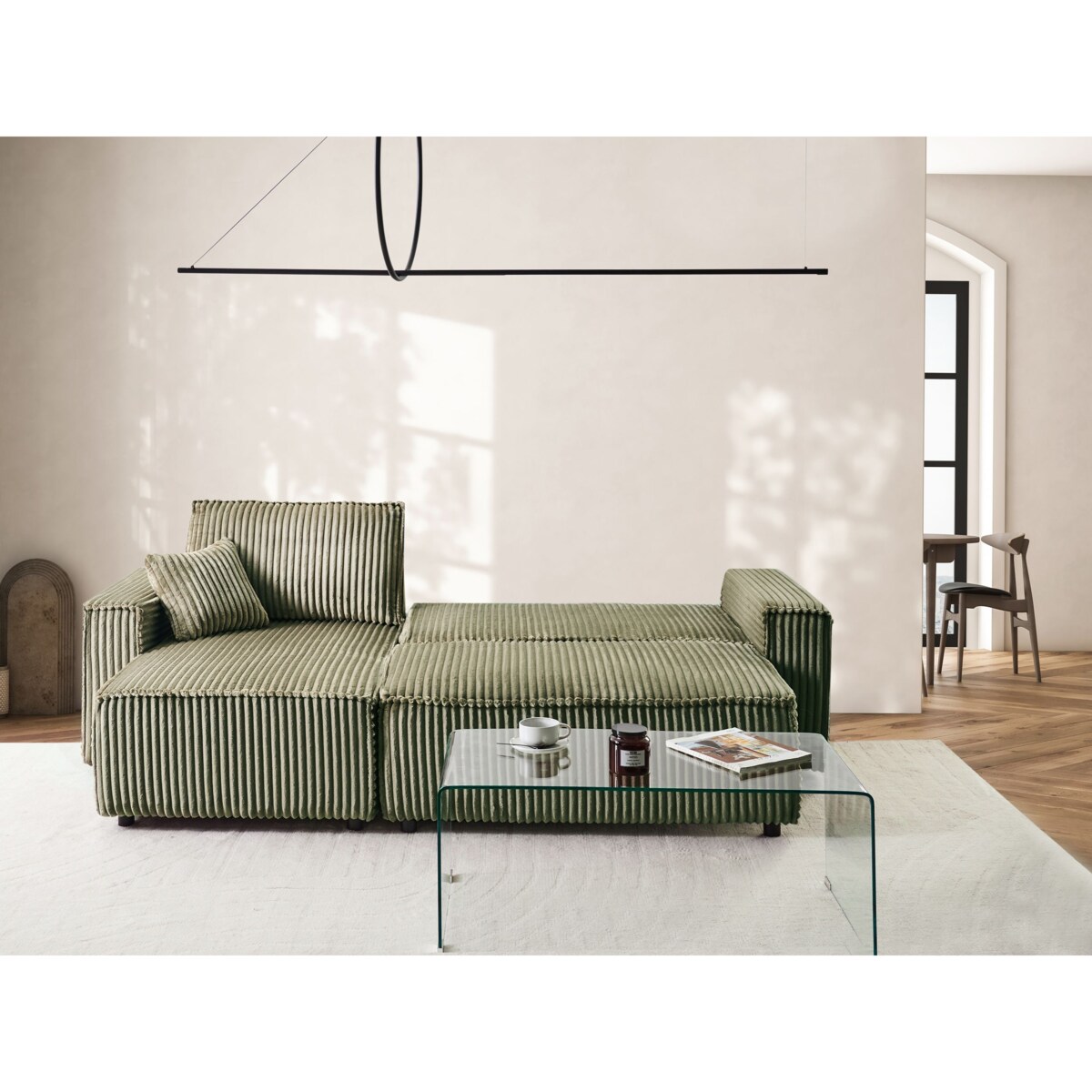 Sofa rozkładana ABACKA Zielony Sztruks Prawostronny