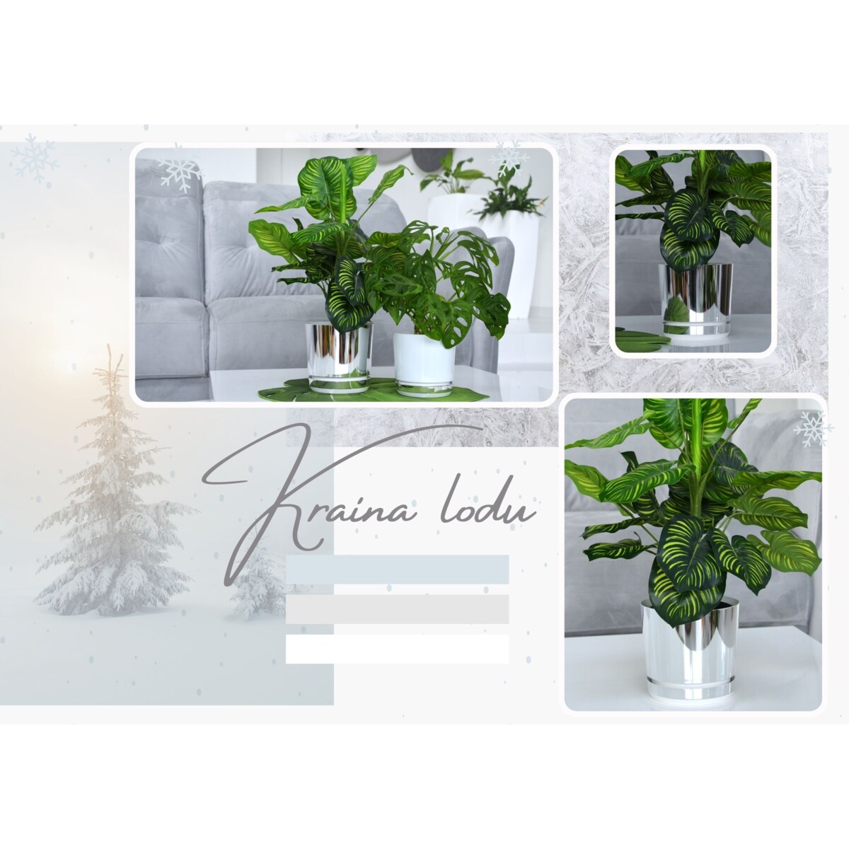 21 Doniczka DUO BIAŁA z podstawką KRAINA LODU dwukolorowa nowoczesna z połyskiem elegancka efekt lustra srebrna minimalizm