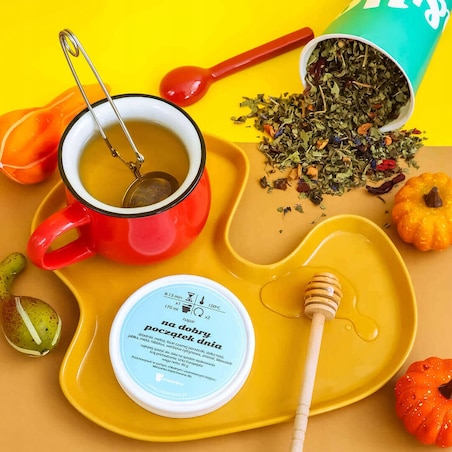 HERBATA ziołowa NA DOBRY POCZĄTEK DNIA o smaku brzoskwini mango pomarańczy - herbata liściasta sypana mieszanka napar susz - gotowa na prezent upominek