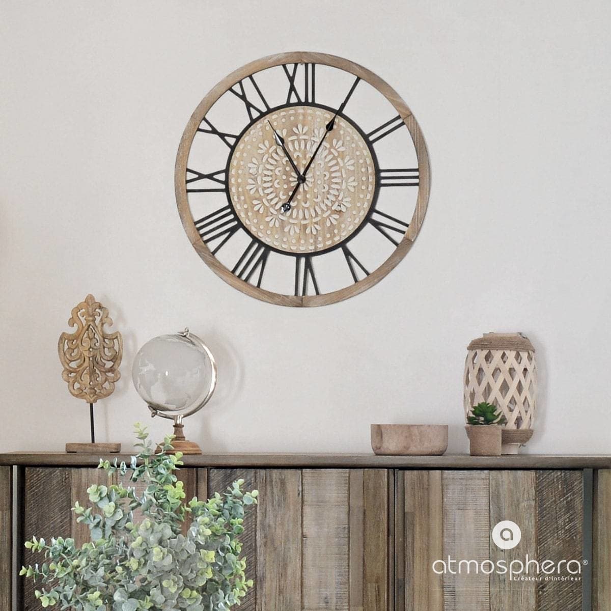 Dekoracyjny zegar ścienny BOHO, Ø 67 cm, rzymskie cyfry