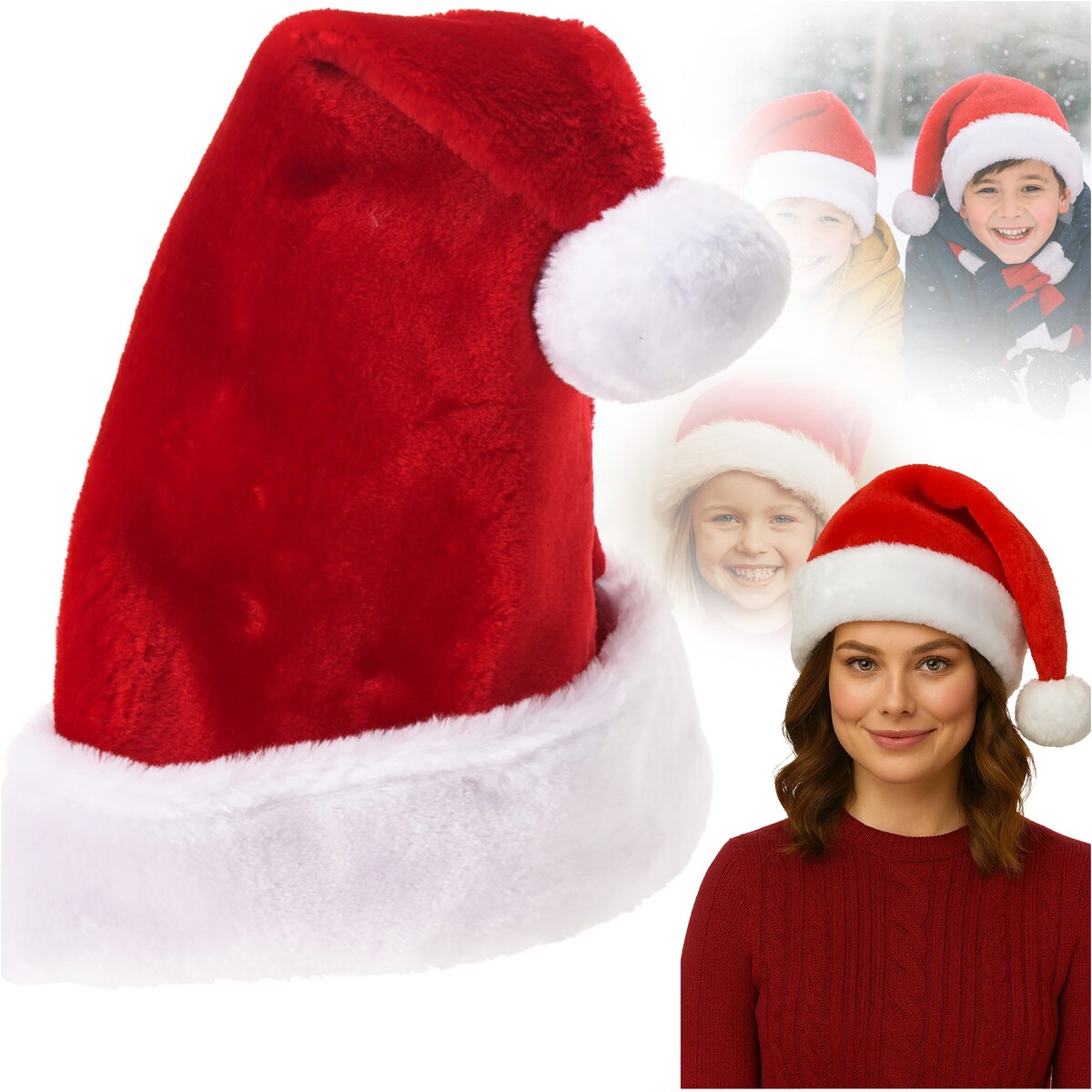 Czapka Świętego Mikołaja Na Mikołajki Świąteczna Pluszowa Z Pomponem 40x30