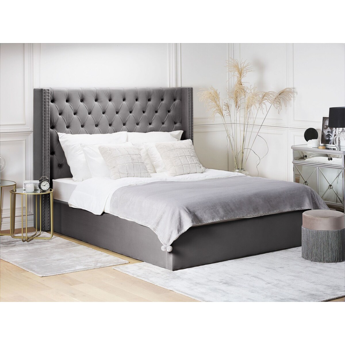 Łóżko z pojemnikiem Welur LUBBON 160 x 200 cm Szary