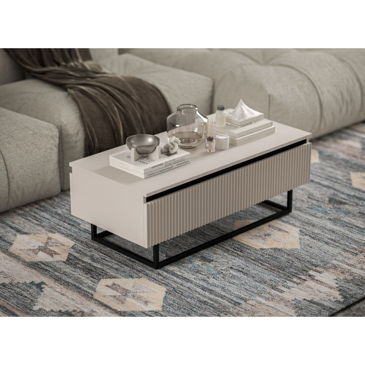 Stolik kawowy Glamour prostokątny elegancka ława Kaszmir Mat Czarny Stelaż 109 cm