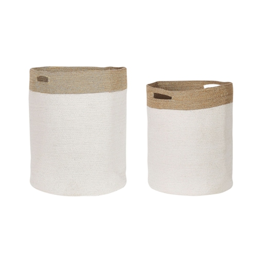Zestaw 2 koszy bawełnianych biały z beżowym KARDH
