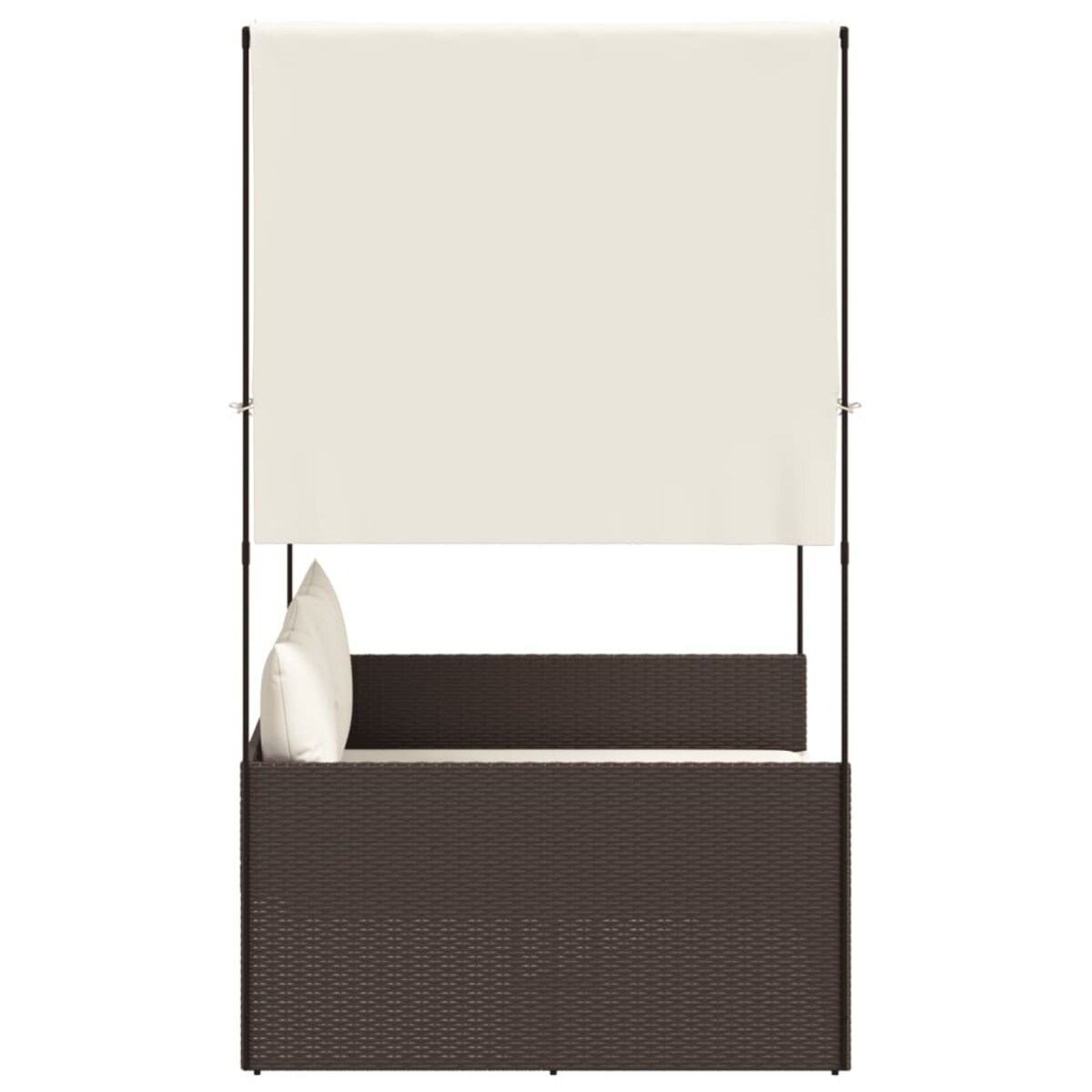 vidaXL Podwójna leżanka z daszkiem i zasłonami, brązowy polirattan