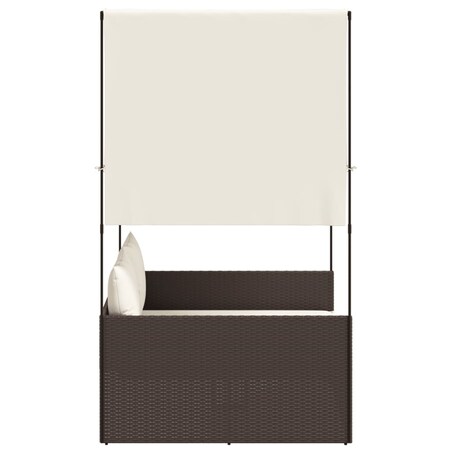 vidaXL Podwójna leżanka z daszkiem i zasłonami, brązowy polirattan