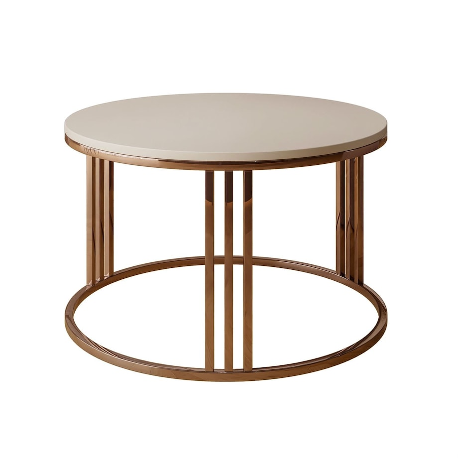 Okrągły stolik kawowy LORI mat z miedzianym stelażem, Kaszmir